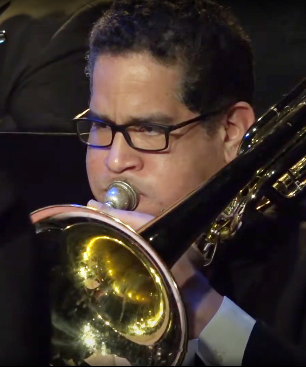 Jose Maunez playing his bass trombone