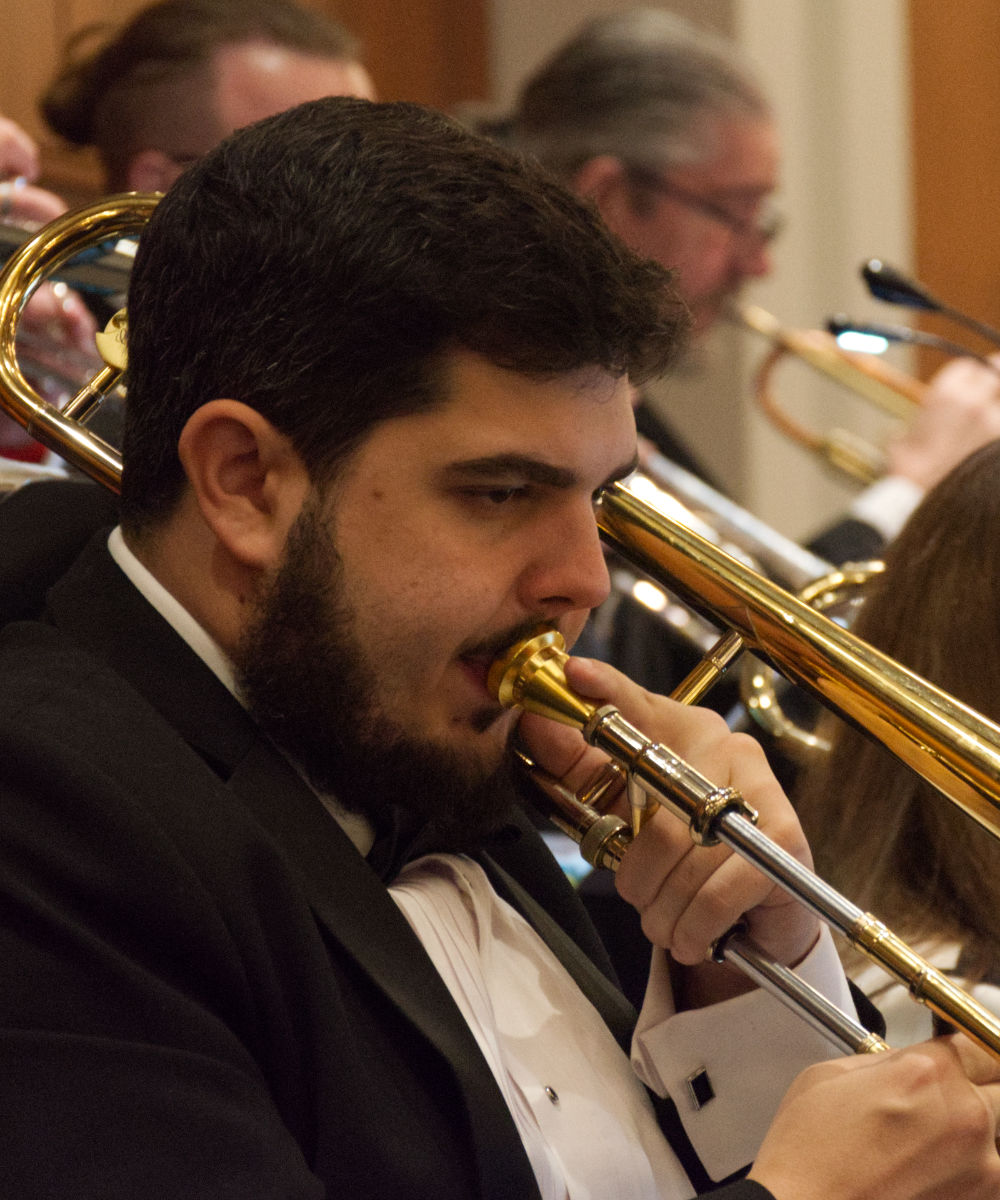 Patrick Vona performing on his trombone